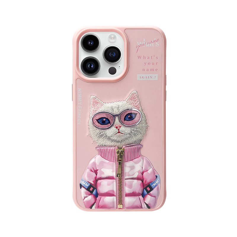 قاب اورجینال نیمی گربه صورتی زیپ دار برای ایفون 13 و 15 و 15 پرو و 15 پرومکس Nimmy Cool & Cute series iphone